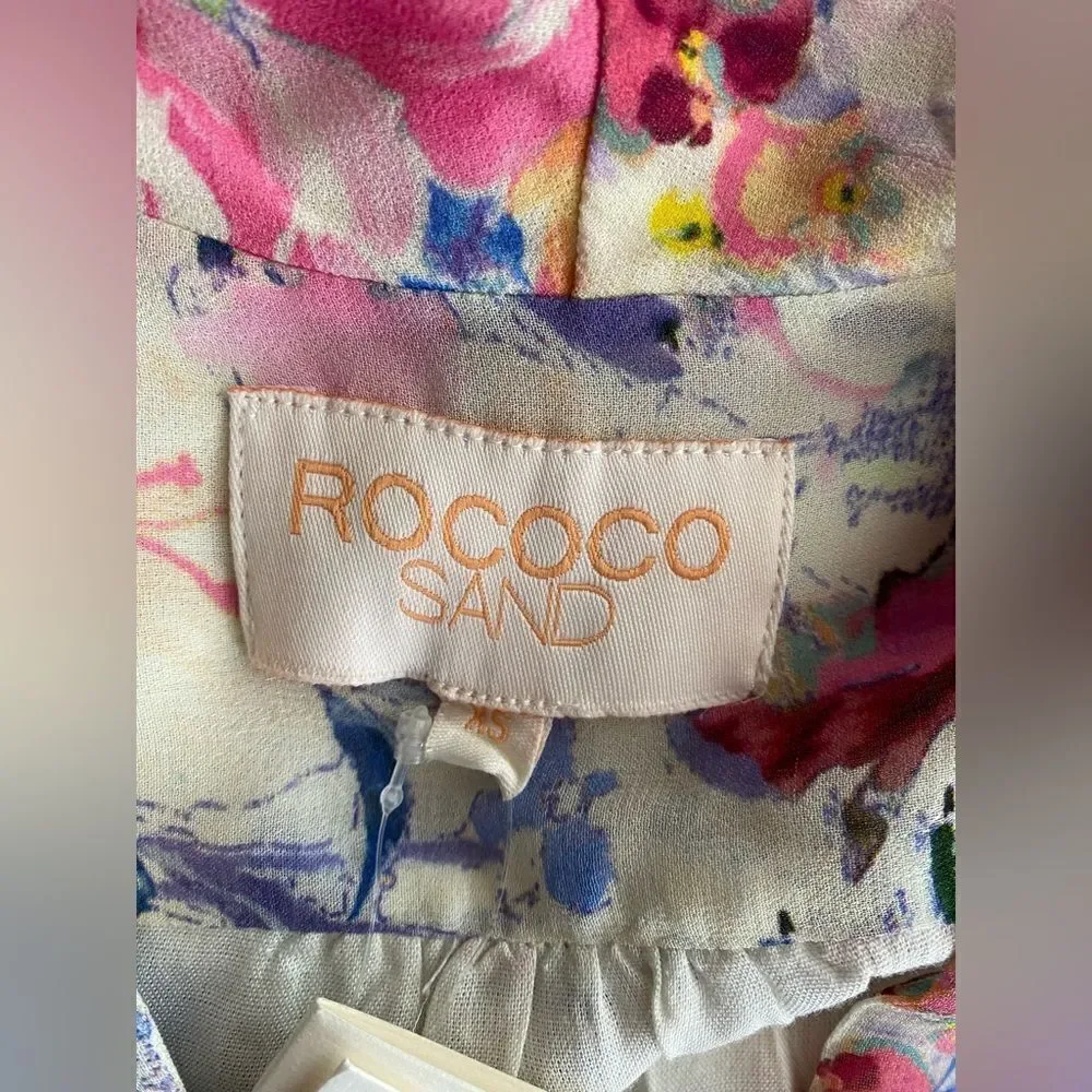 Rococo Sand Floral Leila Metallic Stars Mini Dress Sz XS Wrap Viscose Lined NWT